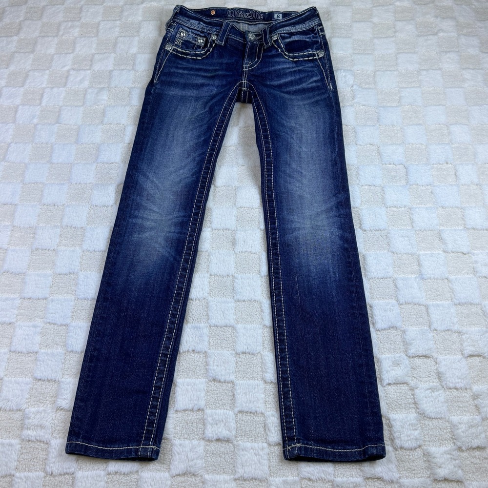 Miss Me Girls Skinny Jeans Dark Wash Rhinestone JK5940S Size 8